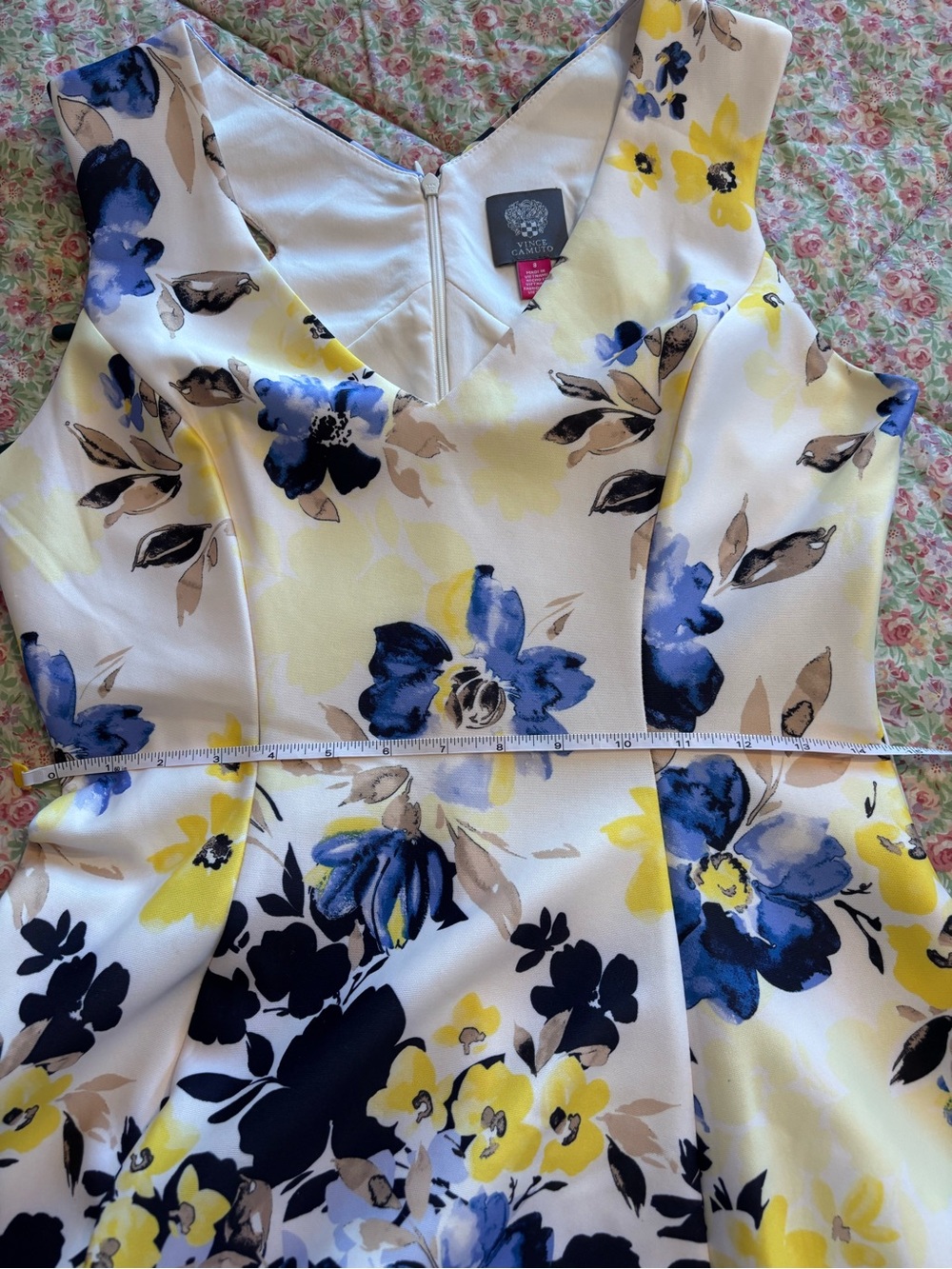 Summery Floral Fit & Flare Dress in Blue, Yellow, Tan & White size 8 - Picture 5 of 8